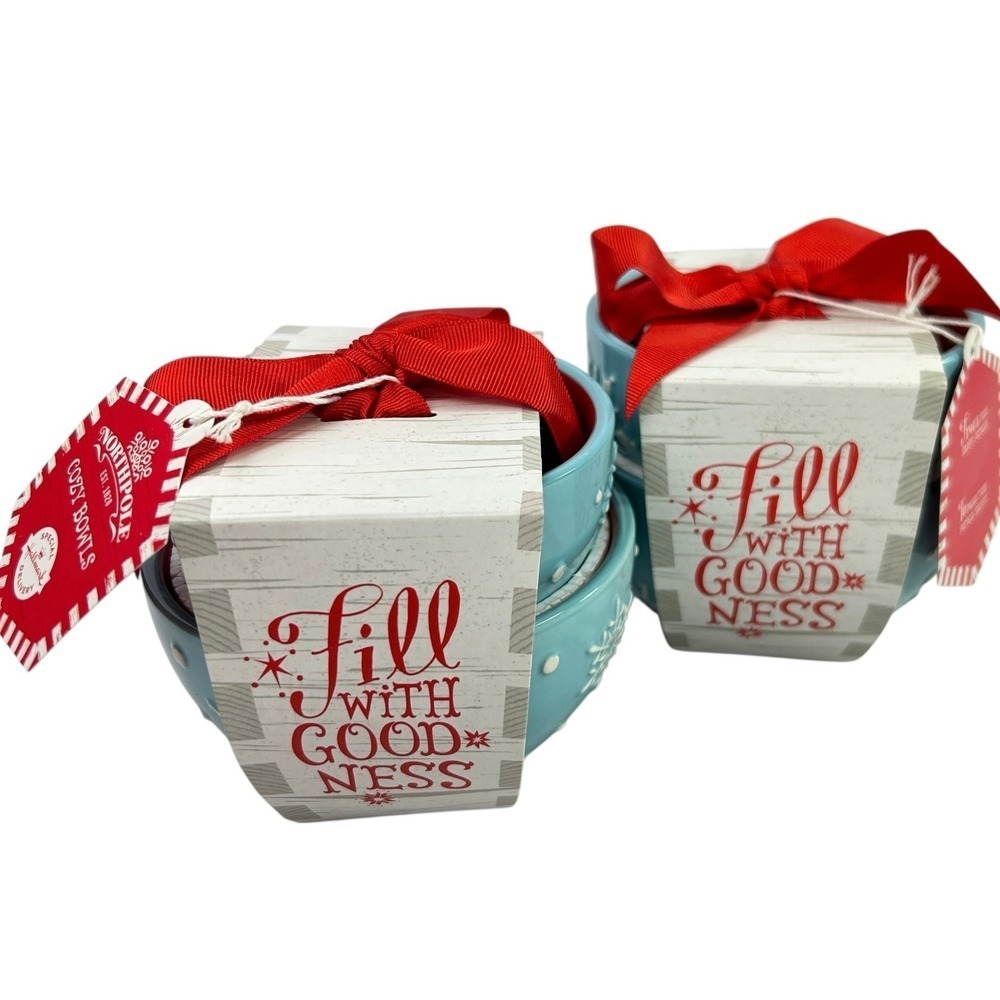 Hallmark Northpole COZY‎ BOWLS Set of 2 Blue Snowflake Christmas Holiday Gift